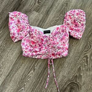 White fox boutique floral spring pink crop top